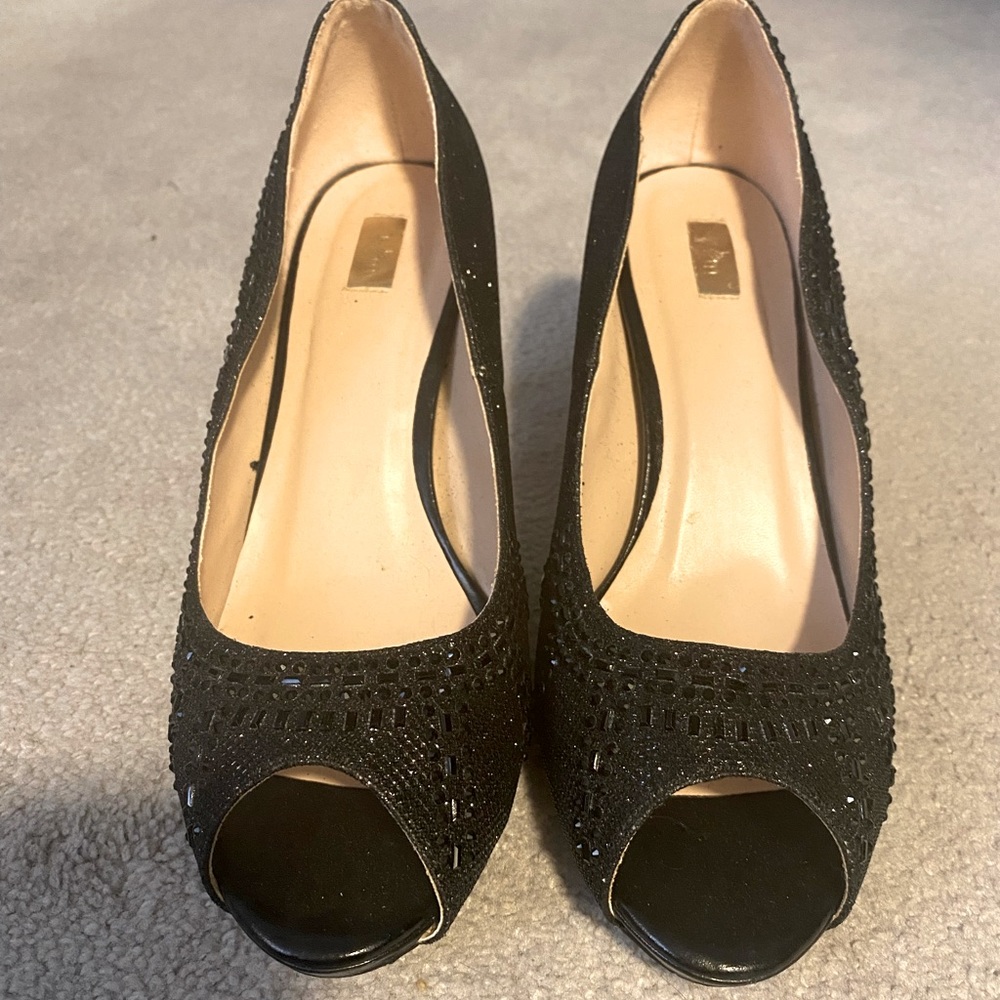 K&M open toe sparkly black heels